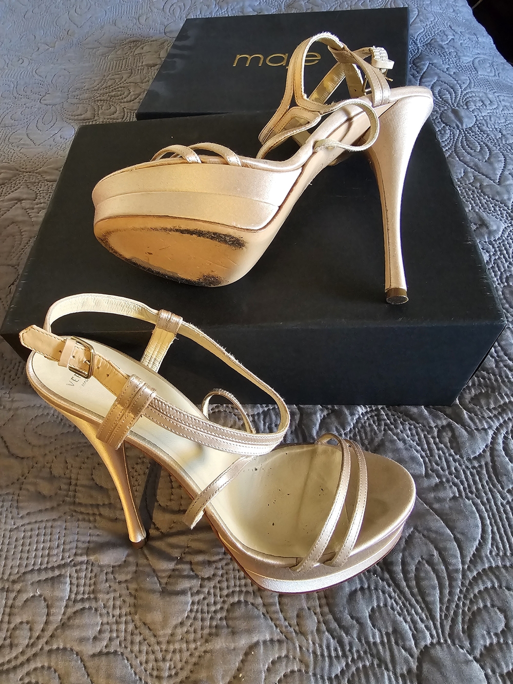 Versace Metallic Gold Strappy Platform Heels